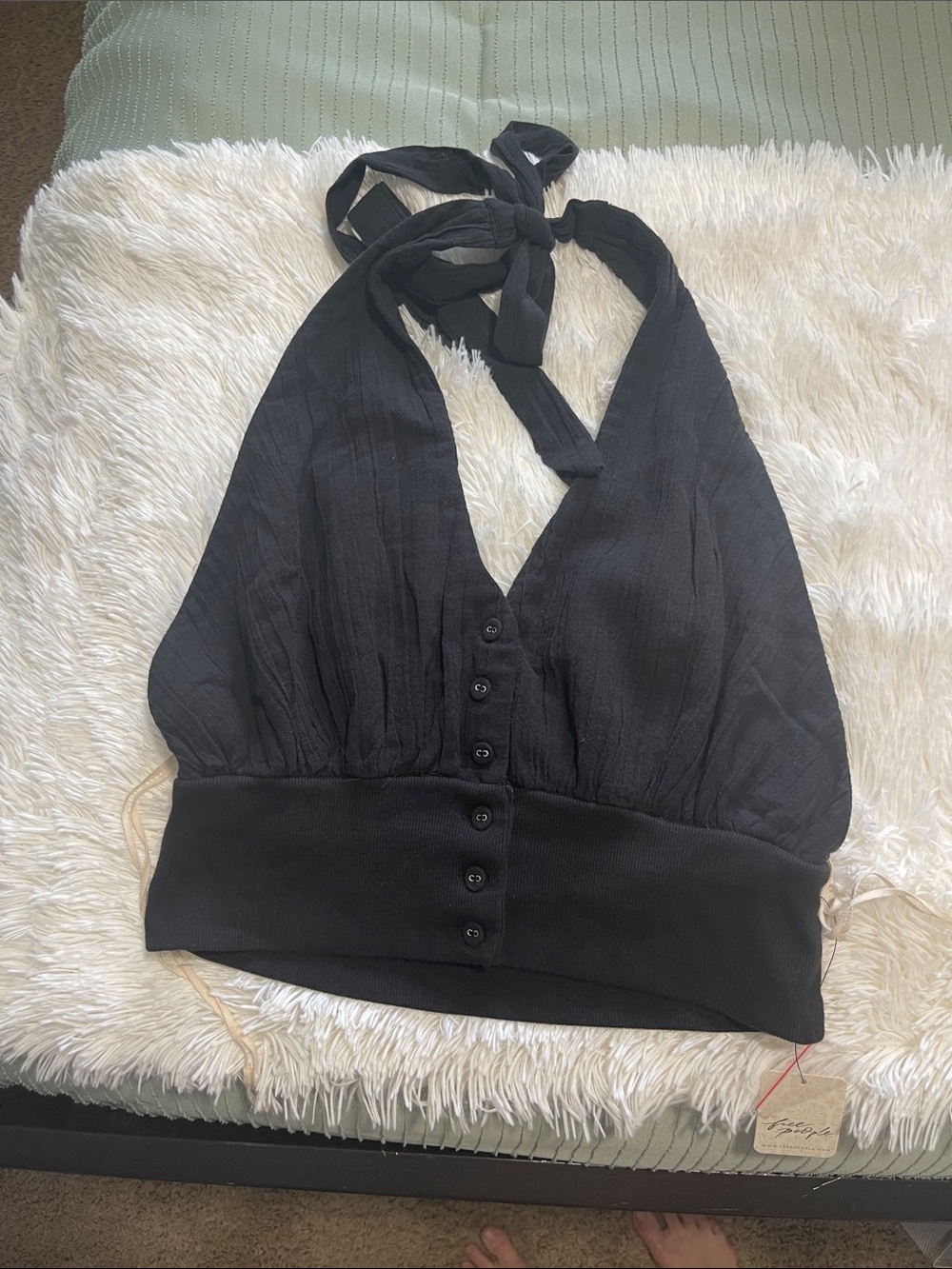 Free People Black Halter Button-Front Crop Top